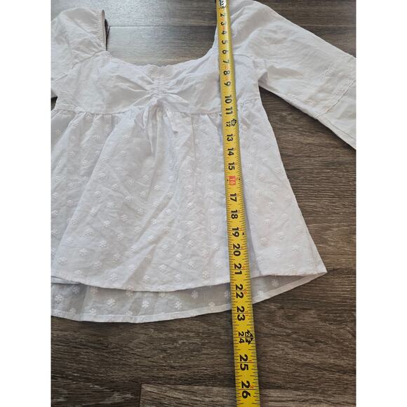 White Cotton Eyelet Blouse S Romantic Boho / Cottagecore Top Babydoll Blouse - Picture 6 of 8